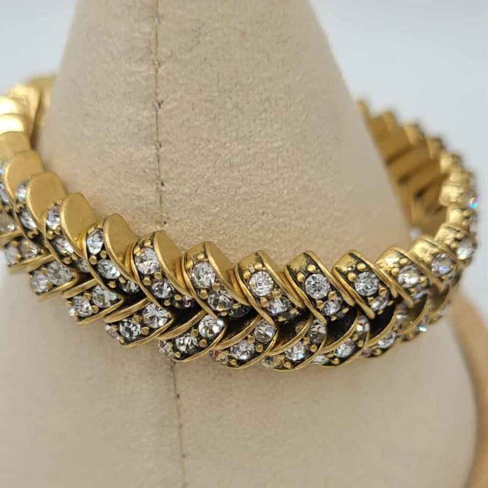 J Crew Gold Tone Clear Crystal Stretch Bracelet